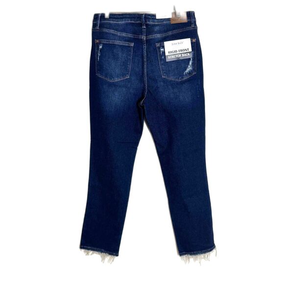 Judy Blue Jeans Womens 13/31 Dark Rigid Front Stretch Back Distressed Raw Hem - Picture 10 of 15